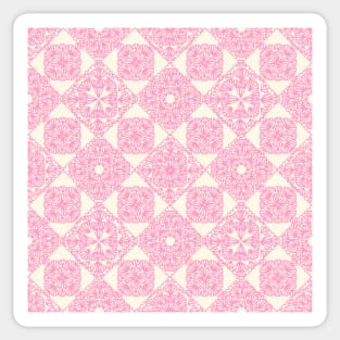 Pink granny squares over cream Sticker